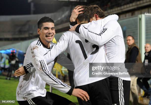 The players of Germany celebrate the goal of Fabian Backer during the International Friendly match between U20 Italy and U20 Germany at Stadio Erasmo...