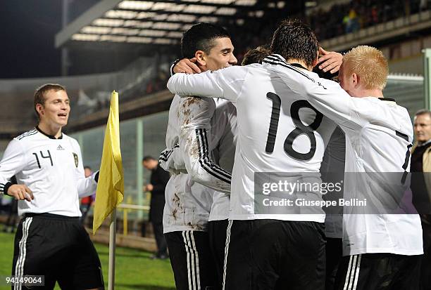 The players of Germany celebrate the goal of Fabian Backer during the International Friendly match between U20 Italy and U20 Germany at Stadio Erasmo...