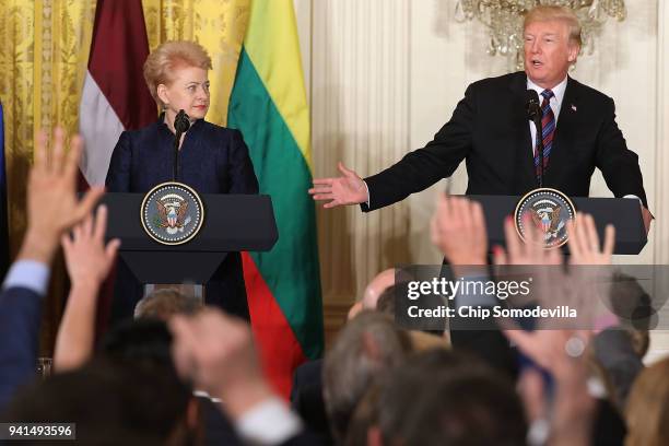 Lithuanian President Dalia Grybauskaite and U.S. President Donald Trump hold a joint news conference in the East Room of the White House April 3,...