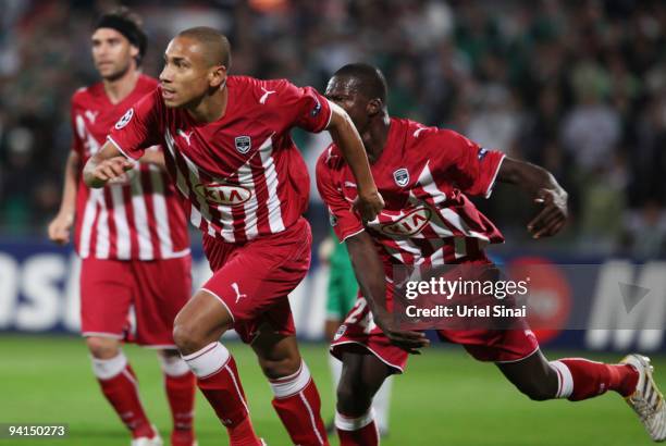 Ferreira Vieira Jussie of Bordeaux celebrates after scoring against Maccabi Haifa during their UEFA Champions League Group A matchday 6 game on...