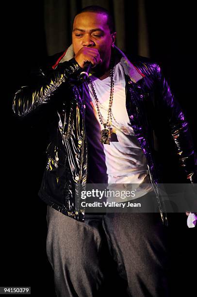 Timbaland performs at the release of Shock Value II hosted by Verizon and BlackBerry on December 5, 2009 in Miami Beach, Florida.