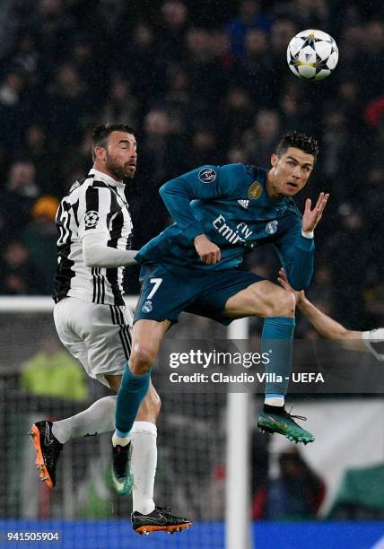 Cristiano Ronaldo of Real Madrid in action during the UEFA Champions Quarter Final Leg One match between Juventus and Real Madrid at Allianz Stadium...