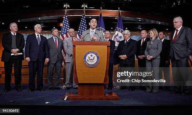 Rep. Darrell Issa speaks during a news conference on "energy, climate-gate and President Obama's trip to Copenhagen" with members of the House...