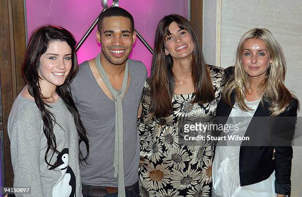 Lucie Jones, Danyl Johnson, Lisa B and Louise Redknapp attend Celebrity Christmas Sing-a-long at Selfridges on December 8, 2009 in London, England.