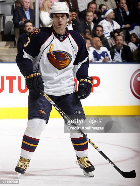 Slava Kozlov of the Atlanta Thrashers waits for a pass during the game against the Toronto Maple Leafs on December 7, 2009 at the Air Canada Centre...