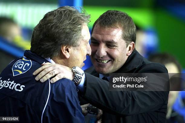 Brendan Rodgers Manager of Reading shares a joke with Neil Warnock Manager of Crystal Palace before the start of the Coca Cola Championship match...