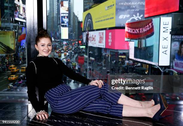 Actress Emma Kenney visits "Extra" to discuss her role on "Roseanne" at R Lounge at the Renaissance Hotel on April 3, 2018 in New York City.