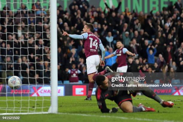 Conor Hourihane of Aston Villa celebrates after scoring a goal to make it 2-0 during the Sky Bet Championship match between Aston Villa and Reading...