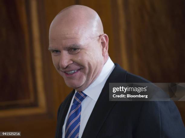 McMaster, outgoing national security advisor, smiles during a press conference with Baltic leaders and U.S. President Donald Trump, not pictured, in...