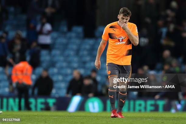 Chris Martin of Reading dejected at full time during the Sky Bet Championship match between Aston Villa and Reading at Villa Park on April 2, 2018 in...