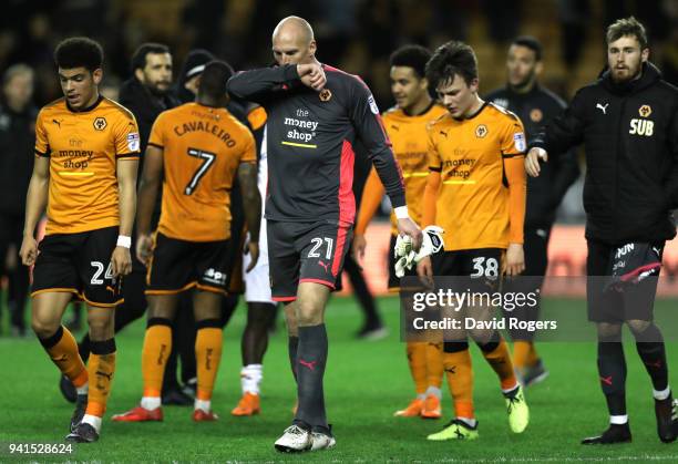 John Ruddy of Wolverhampton Wanderers walks off dejected after the Sky Bet Championship match between Wolverhampton Wanderers and Hull City at...