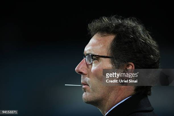 French Bordeaux's team coach Laurent Blanc waits for the start of his team's UEFA Champions League football match against Israel's Maccabi Haifa at...