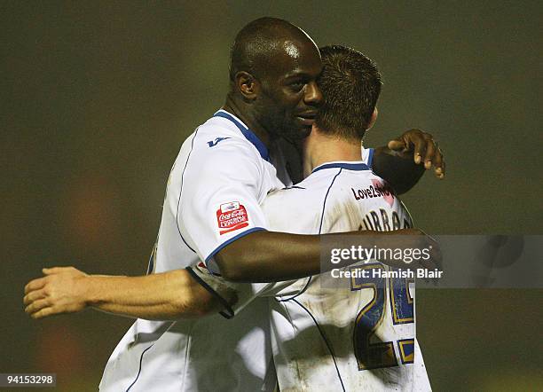 Michael Ricketts and Craig Curran of Tranmere celebrate their victory after the FA Cup sponsored by E.ON 2nd Round Replay match between Aldershot...