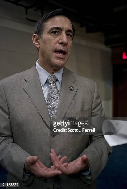 Dec. 08: Rep. Darrell Issa, R-Calif., talks to a reporter after a news conference with members of the House Republican American Energy Solutions...