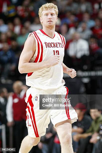Chase Budinger of the Houston Rockets runs up court during the game against the Phoenix Suns on November 17, 2009 at the Toyota Center in Houston,...