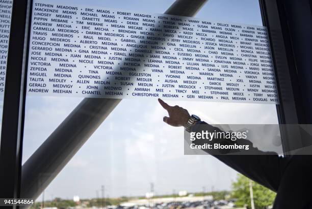 Employee names are displayed on a bridge connecting buildings of the Southwest Airlines Co. Campus during a tour of the new Leadership Education and...