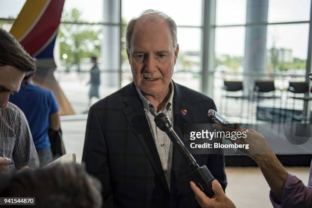 Gary Kelly, chief executive officer of Southwest Airlines Co., speaks to members of the media during an event at the new Leadership Education and...