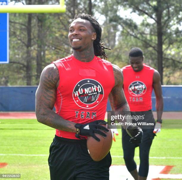 Martavis Bryant attends Huncho Day Celebrity Flag Football "Team Huncho vs Team Julio" on April 1, 2018 in Lawrenceville, Georgia.