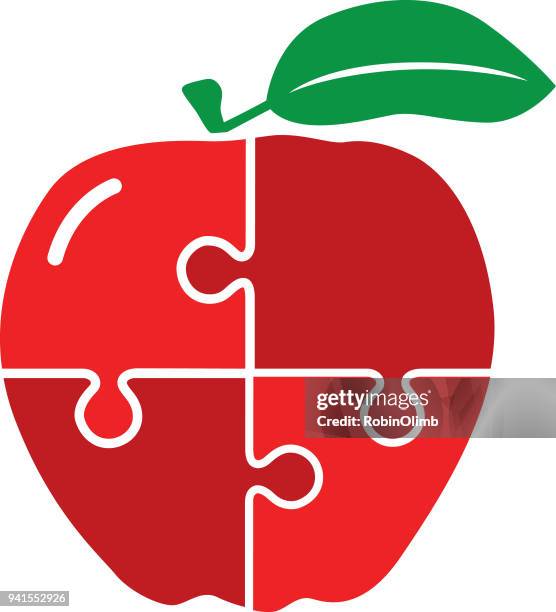 apple puzzle - cutting green apple stock illustrations