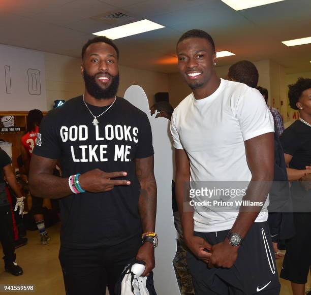 Brandon Lafell and AJ Green attend Huncho Day Celebrity Flag Football "Team Huncho vs Team Julio" on April 1, 2018 in Lawrenceville, Georgia.