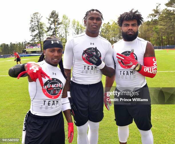 Jacquees, Julio Jones and Ezekiel Elliott attend Huncho Day Celebrity Flag Football "Team Huncho vs Team Julio" on April 1, 2018 in Lawrenceville,...