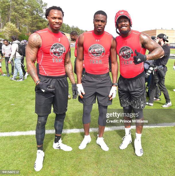 Martavis Bryant, AJ Green and Von Miller attend Huncho Day Celebrity Flag Football "Team Huncho vs Team Julio" on April 1, 2018 in Lawrenceville,...