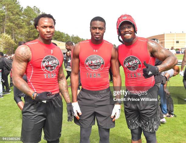 Martavis Bryant, AJ Green and Von Miller attend Huncho Day Celebrity Flag Football "Team Huncho vs Team Julio" on April 1, 2018 in Lawrenceville,...