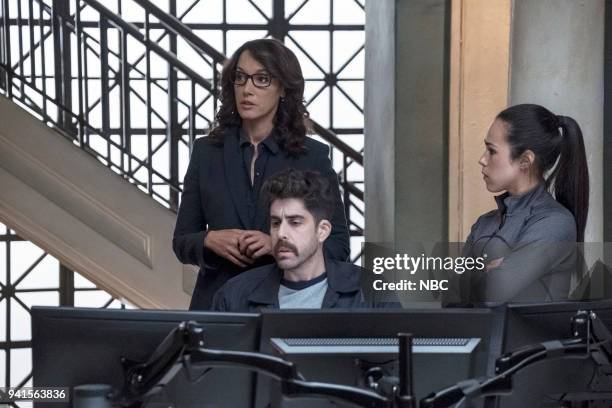 All About Eve" Episode 206 -- Pictured: Jennifer Beals as Christina Hart, Adam Goldberg as Kilroy, Jessica Camacho as Santana --