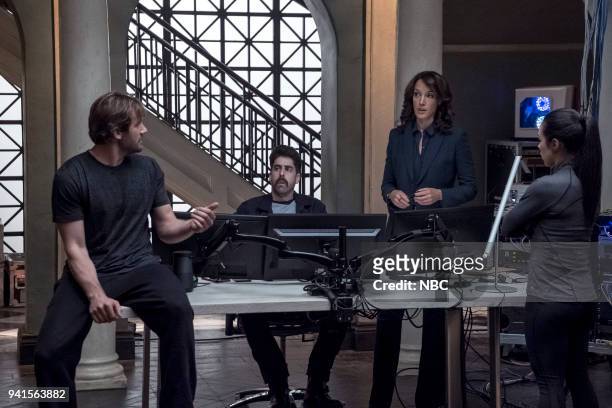 All About Eve" Episode 206 -- Pictured: Clive Standen as Bryan Mills, Adam Goldberg as Kilroy, Jennifer Beals as Christina Hart, Jessica Camacho as...
