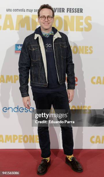 Actor Joaquin Reyes attends the 'Campeones' premiere at Kinepolis cinema on April 3, 2018 in Madrid, Spain.