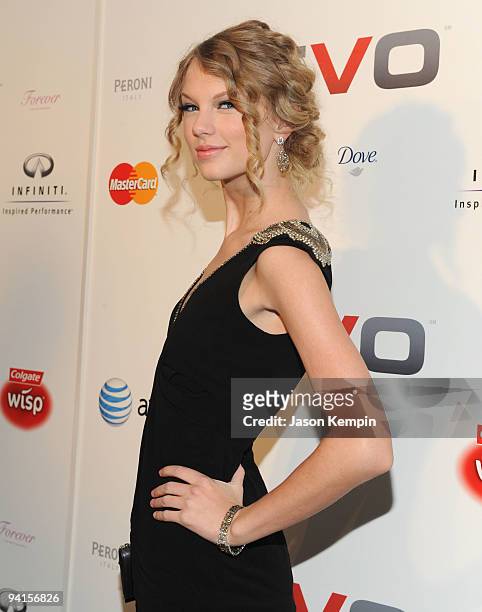 Musician Taylor Swift attends the launch of VEVO, a music-video website, at Skylight Studio on December 8, 2009 in New York City.