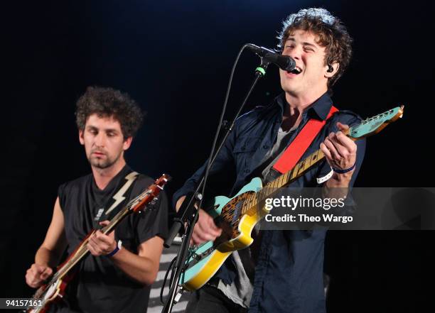 Ben Goldwasser and Andrew VanWyngarden of MGMT perform at the 2009 All Points West Music & Arts Festival at Liberty State Park on August 2, 2009 in...