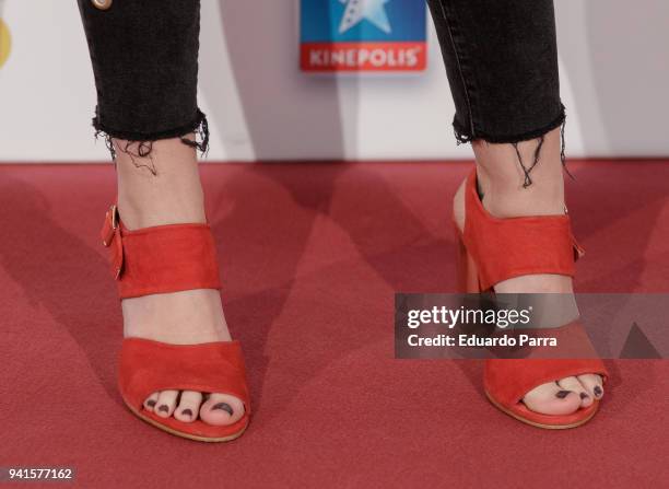 Actress Cristina Abad, shoes detail, attends the 'Campeones' premiere at Kinepolis cinema on April 3, 2018 in Madrid, Spain.