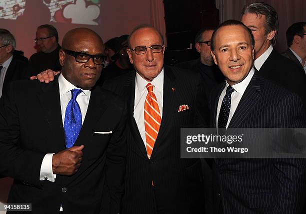 Chairman and CEO of Island Def Jam Music Group L.A. Reid, music producer Clive Davis and music executive Tommy Mottola attend the launch of VEVO, the...