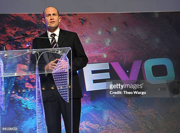 Of Vevo Rio Caraeff speaks onsage at the launch of VEVO, the world's premiere destination for premium music video and entertainmentat Skylight Studio...