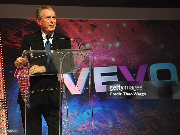 Of Sony Music Entertainment & Co-Chairman of VEVO Rolf Schmidt-Holt speaks onstage at the launch of VEVO, the world's premiere destination for...