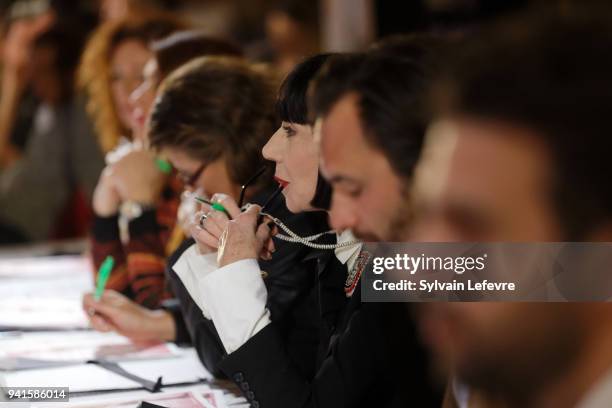 Chantal Thomass attends 25th edition of contest "EDHEC Talons Aiguilles - Young designer's fashion show" on April 3, 2018 in Lille, France.