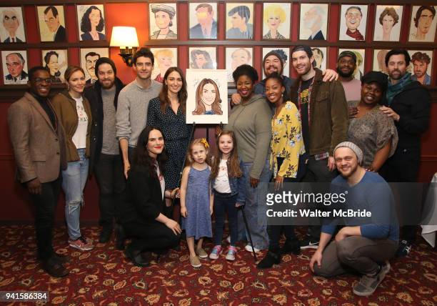 Katharine McPhee, Ben Thompson, Drew Gehling, Sara Bareilles and NaTasha Yvette Williams with the cast attend the Sardi's Portrait unveiling for Sara...