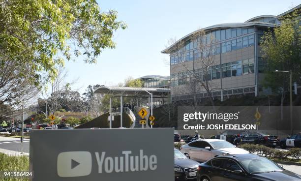 YouTube's headquarters office is seen with police activity during an active shooter situation in San Bruno, California on April 03, 2018. Gunshots...