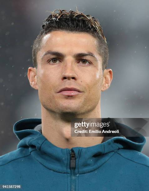 Cristiano Ronaldo of Real Madrid looks on during the UEFA Champions League Quarter Final Leg One match between Juventus and Real Madrid at Allianz...