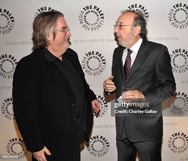 The Simpsons" creator Matt Groening and producer James L. Brooks attend the Paley Center L.A. Gala honoring the 20th anniversary of "The Simpsons" at...