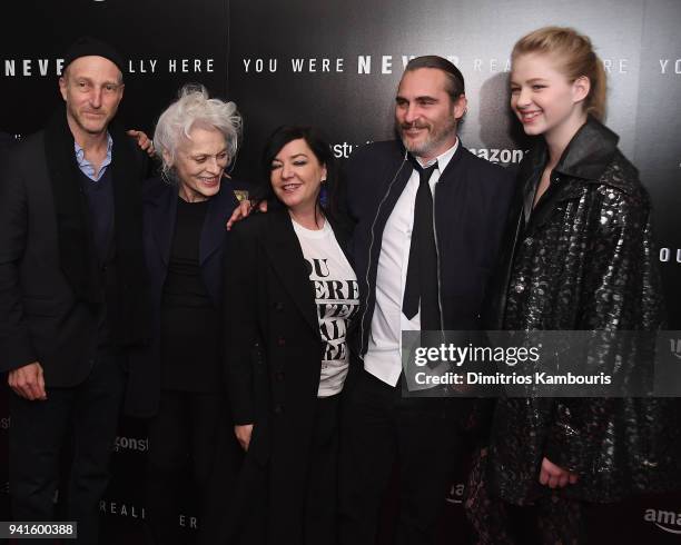 Jonathan Ames, Judith Roberts, Joaquin Phoenix, director Lynne Ramsay and Ekaterina Samsonov attend "You Were Never Really Here" New York Premiere at...