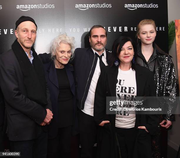 Jonathan Ames, Judith Roberts, Joaquin Phoenix, director Lynne Ramsay and Ekaterina Samsonov attend "You Were Never Really Here" New York Premiere at...