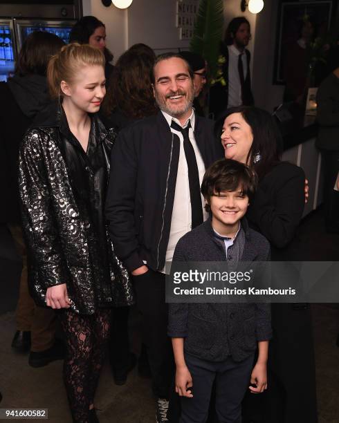 Ekaterina Samsonov, Joaquin Phoenix, director Lynne Ramsay and Dante Pereira Olson attend "You Were Never Really Here" New York Premiere at...