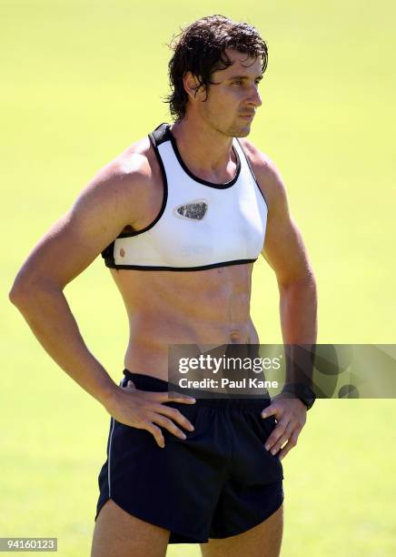 Andrew Embley of the Eagles looks on during a West Coast Eagles AFL training session at Claremont Oval on December 9, 2009 in Perth, Australia.