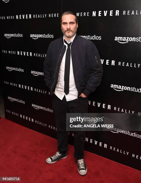 Joaquin Phoenix attends the New York special screening of Amazon Studios' "You Were Never Really Here" at Metrograph on April 3, 2018 in New York...