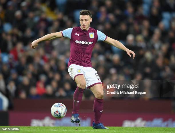 James Chester of Aston Villa in action during the Sky Bet Championship match between Aston Villa and Reading at Villa Park on April 3, 2018 in...