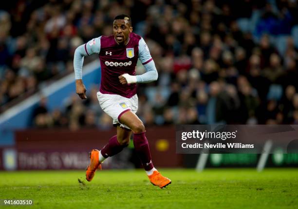 Jonathan Kodjia of Aston Villa during the Sky Bet Championship match between Aston Villa and Reading at Villa Park on April 03, 2018 in Birmingham,...