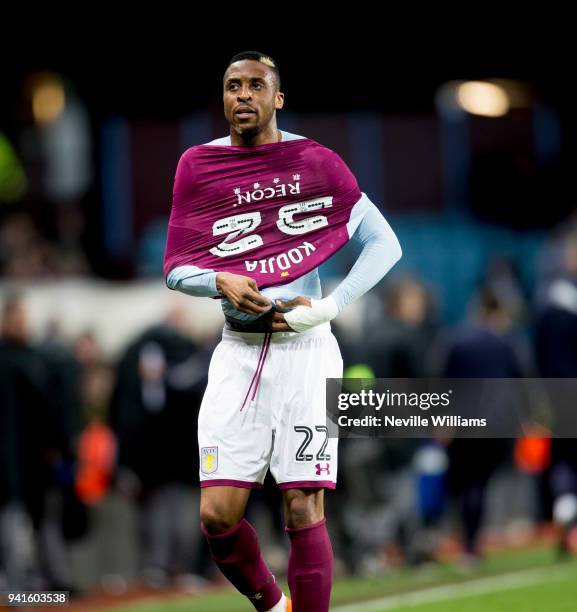 Jonathan Kodjia of Aston Villa during the Sky Bet Championship match between Aston Villa and Reading at Villa Park on April 03, 2018 in Birmingham,...