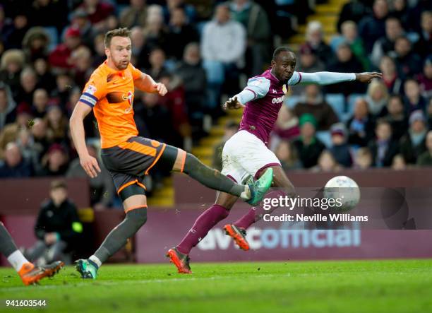 Albert Adomah of Aston Villa during the Sky Bet Championship match between Aston Villa and Reading at Villa Park on April 03, 2018 in Birmingham,...